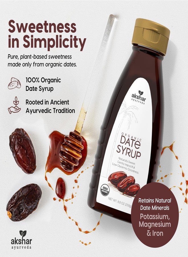 AKSHAR Ayurveda – Pure Date Syrup, Organic, No Sugar Added – Natural Sweetener Made from 100% USDA Raw Organic Dates – Low Glycemic Index, High Fiber Alternative to Sugar, Honey, Maple Syrup (8.8 oz) , 2 Pack - Image 2