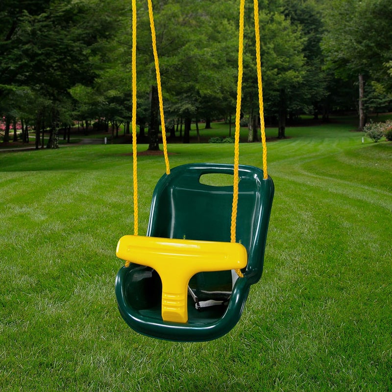 Gorilla Playsets 04-0032-G High Back Plastic Infant Swing with Yellow T Bar & Rope, Green - Image 1