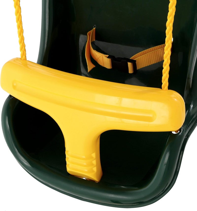 Gorilla Playsets 04-0032-G High Back Plastic Infant Swing with Yellow T Bar & Rope, Green - Image 4