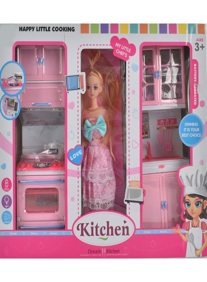 Doll Pink Kitchen Toy Set with Accessories