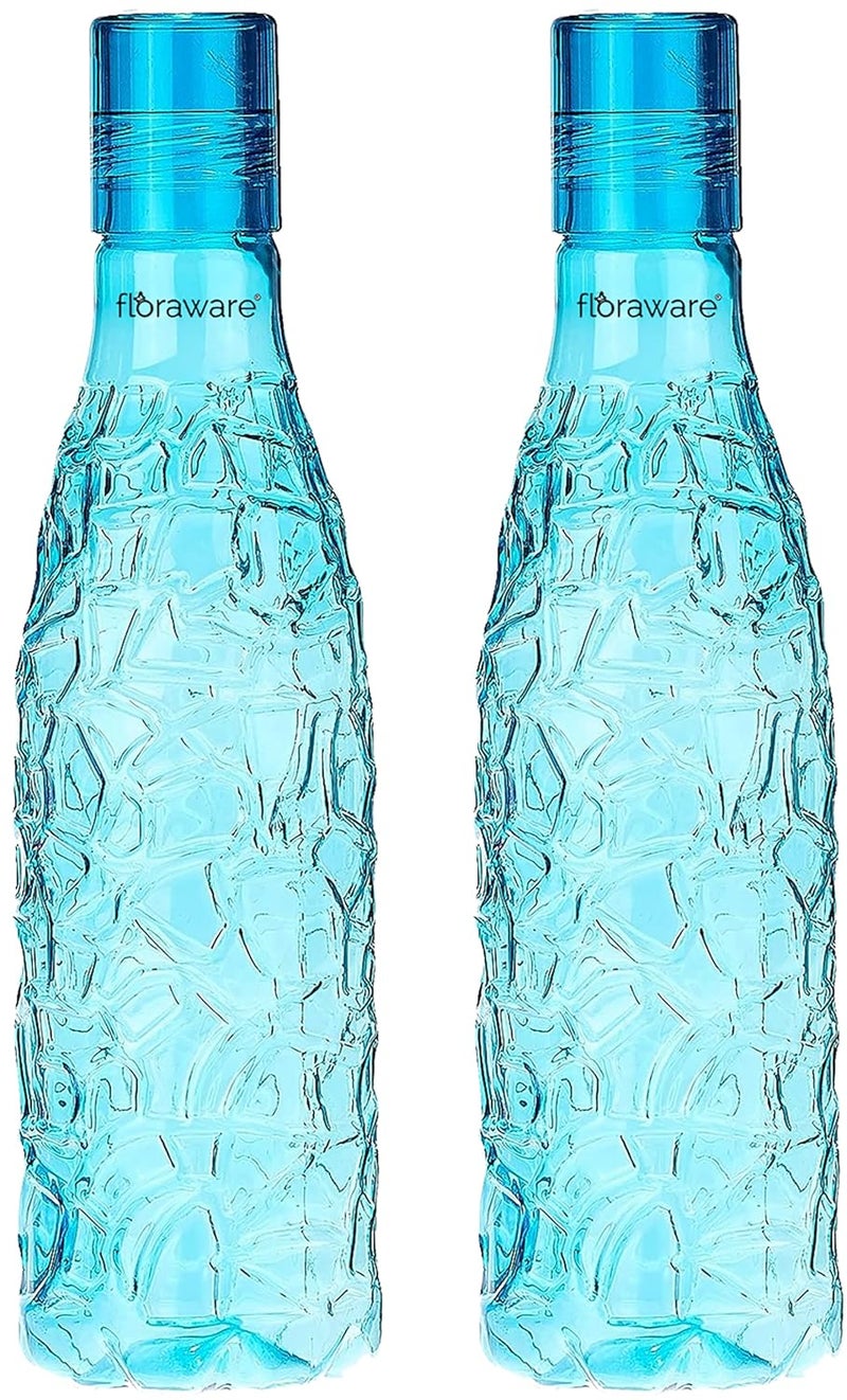 Floraware Food Grade Premium Plastic Fridge Mosaic Water Bottle BPA Free 100 Leak Proof Office Bottle Gym Bottle Home Kitchen Travel Bottle Drinking Bottle 1000ml Pack of 2 Blue - Image 1