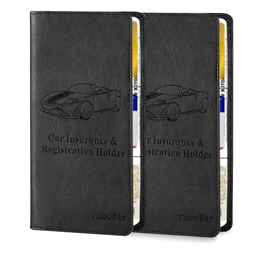 TILDOSAC 2Pack Leather Car Registration and Insurance Card Holder Car Document Holder for Cards License with Magnetic Shut Black - Image 1