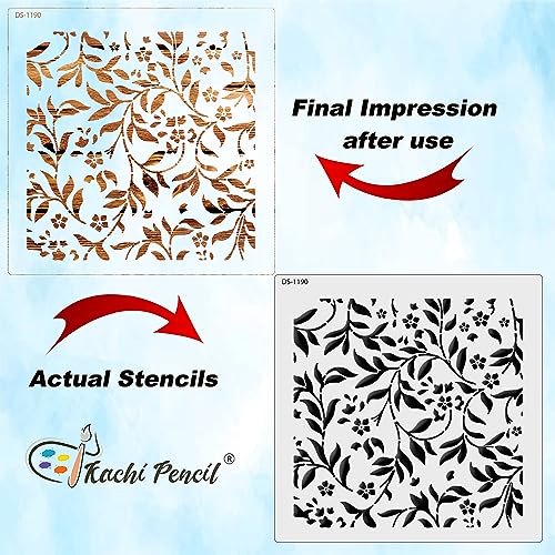 Kachi Pencil Floral Patterns Craft Stencil for Art, Size 6 x 6 inch Reusable Stencil for Painting, Fabric, Glass, Wall, and Craft - Image 4