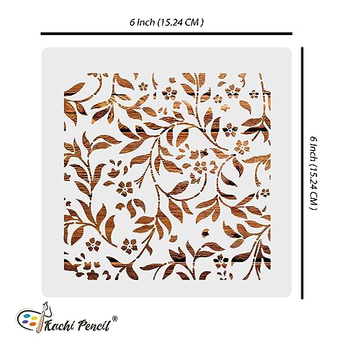 Kachi Pencil Floral Patterns Craft Stencil for Art, Size 6 x 6 inch Reusable Stencil for Painting, Fabric, Glass, Wall, and Craft - Image 5