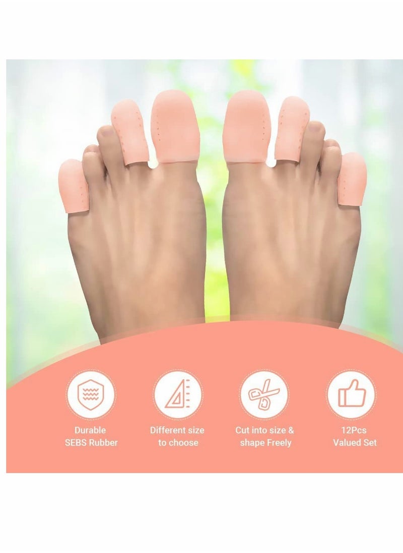 Generic Silicone Gel Toe Caps - 12 Pcs Breathable Bunion Pads & Cushion Sleeves for Big Toe Protection Against Ingrown Toenails, Corns, Calluses & Blisters  - Image 2
