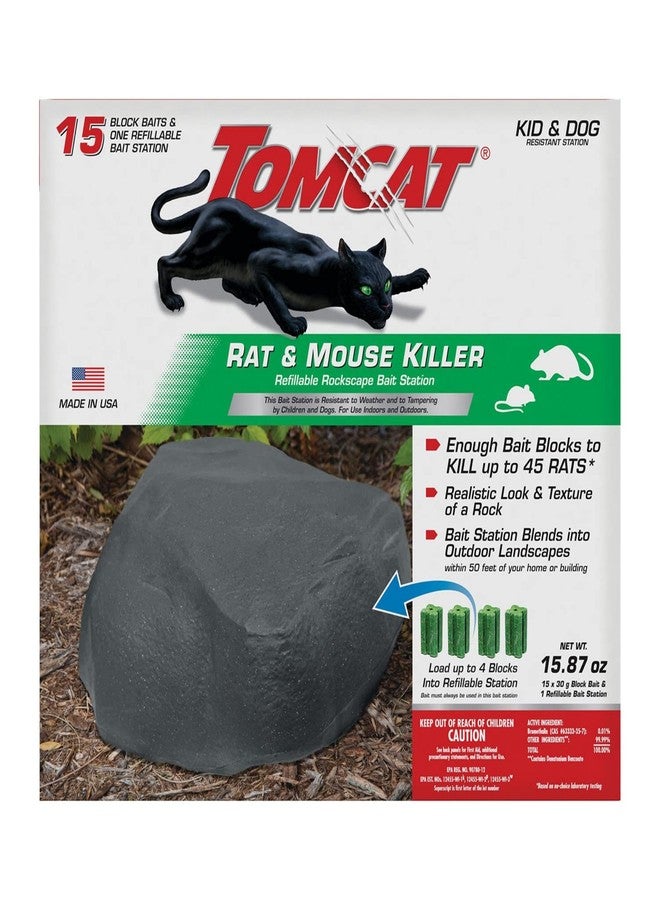 Tomcat Rockscape Bait Station: Rat and Mouse Killer, Discreetly Place Outdoors, Refillable, Kid and Dog Resistant - Image 1