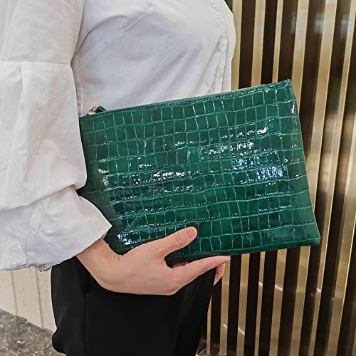 NIGEDU Women Envelope Clutch Purse Bag Fashion Crocodile Embossed PU leather Oversized Ladies Evening Party Clutches (Green) - Image 2