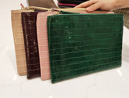 NIGEDU Women Envelope Clutch Purse Bag Fashion Crocodile Embossed PU leather Oversized Ladies Evening Party Clutches (Green) - Image 4