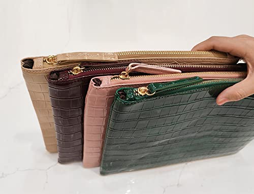 NIGEDU Women Envelope Clutch Purse Bag Fashion Crocodile Embossed PU leather Oversized Ladies Evening Party Clutches (Green) - Image 5