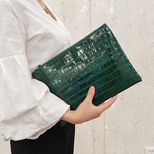 NIGEDU Women Envelope Clutch Purse Bag Fashion Crocodile Embossed PU leather Oversized Ladies Evening Party Clutches (Green) - Image 3