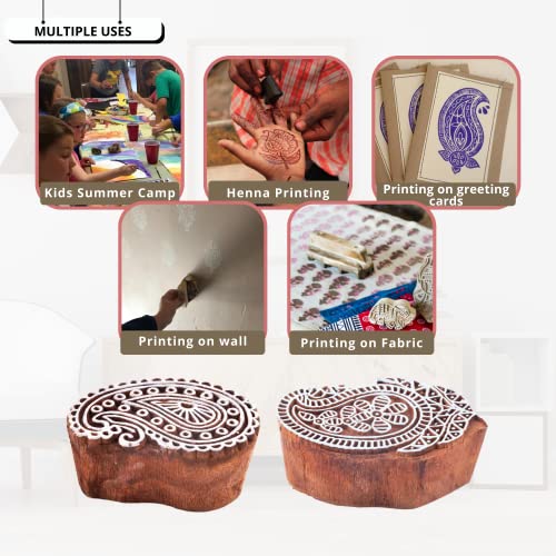Hashcart Hand-Carved Wooden Baren/Motif Printing Block for Artistic Design On Saree Border/Painting (Set of 10) - Image 5