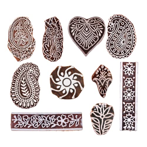 Hashcart Hand-Carved Wooden Baren/Motif Printing Block for Artistic Design On Saree Border/Painting (Set of 10) - Image 1