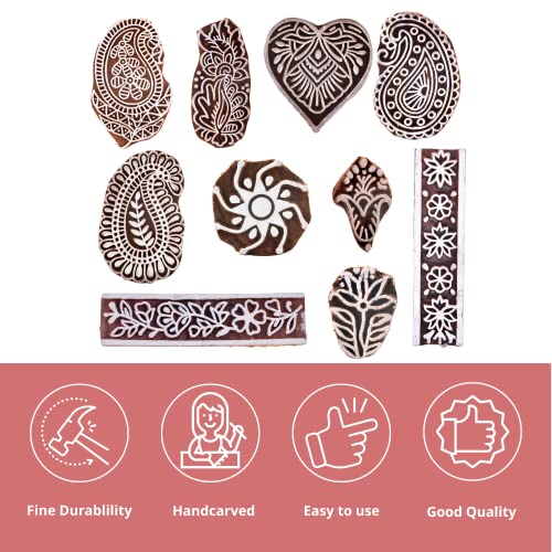 Hashcart Hand-Carved Wooden Baren/Motif Printing Block for Artistic Design On Saree Border/Painting (Set of 10) - Image 2