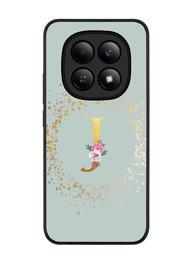 For Xiaomi Redmi Note 15 4G Case,Slim fit Camera Protection, Shockproof Thin Phone cover  - Custom Monogram Floral - J  (Light Grey )