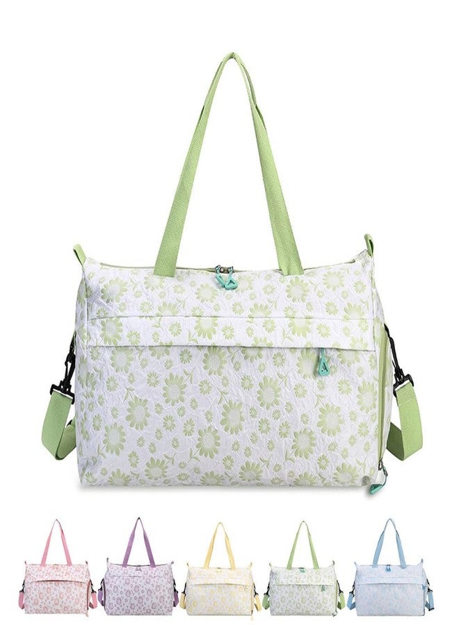 Aikelai Cute Floral Duffle Bag for Travel,Gym Bag for for Girl/Women,Waterproof Overnight Bag Dance Bag with Shoes Compartment & Wet Pocket,Flower Sports Duffel Bag Weekender Bags(Green) - Image 1