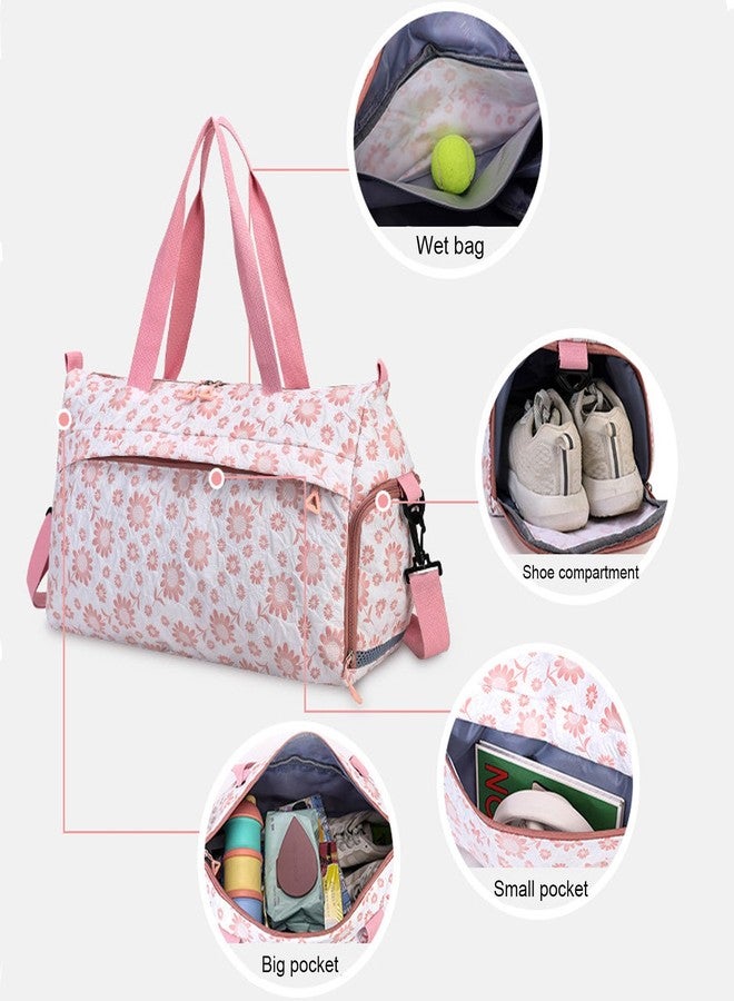 Aikelai Cute Floral Duffle Bag for Travel,Gym Bag for for Girl/Women,Waterproof Overnight Bag Dance Bag with Shoes Compartment & Wet Pocket,Flower Sports Duffel Bag Weekender Bags(Green) - Image 3