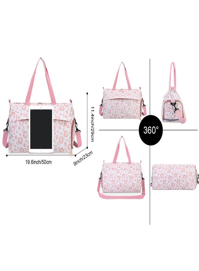 Aikelai Cute Floral Duffle Bag for Travel,Gym Bag for for Girl/Women,Waterproof Overnight Bag Dance Bag with Shoes Compartment & Wet Pocket,Flower Sports Duffel Bag Weekender Bags(Green) - Image 2