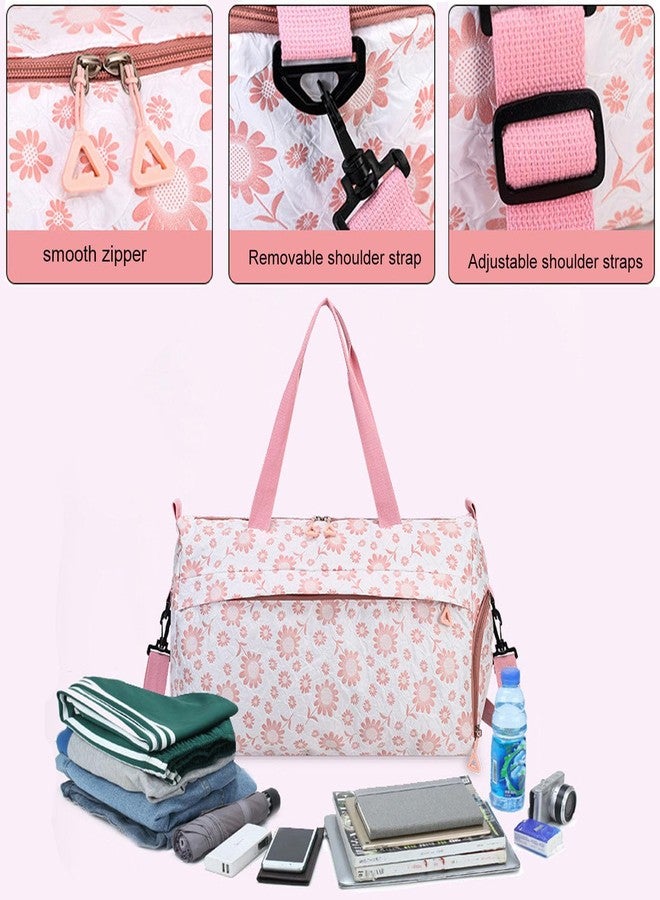 Aikelai Cute Floral Duffle Bag for Travel,Gym Bag for for Girl/Women,Waterproof Overnight Bag Dance Bag with Shoes Compartment & Wet Pocket,Flower Sports Duffel Bag Weekender Bags(Green) - Image 4