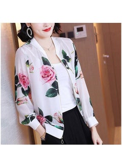 Generic 2024 Summer New Large Size Loose Fit Jacket Cardigan Top Short Jacket Trendy Printing Sun Protection Baseball Uniform For Women 8008# 