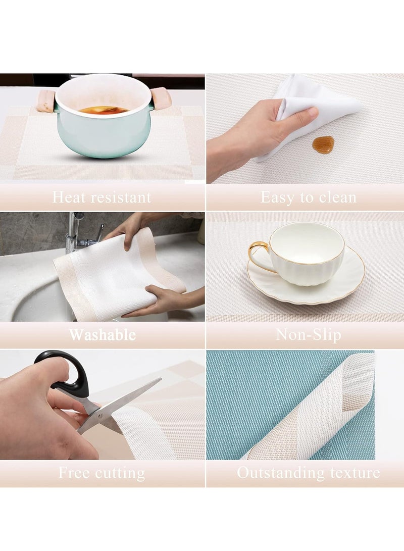 4 قطع من مفارش الأطباق باللون البيج - مفارش طاولة منسوجة متقاطعة مضادة للانزلاق من مادة PVC + حرير البوليستر، مفارش أطباق قابلة للغسل - Image 3