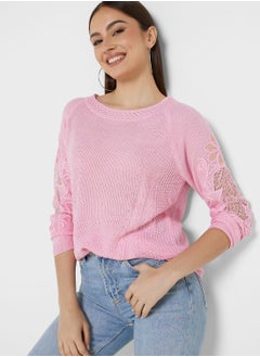Sweater With Lace Sleeve Detail