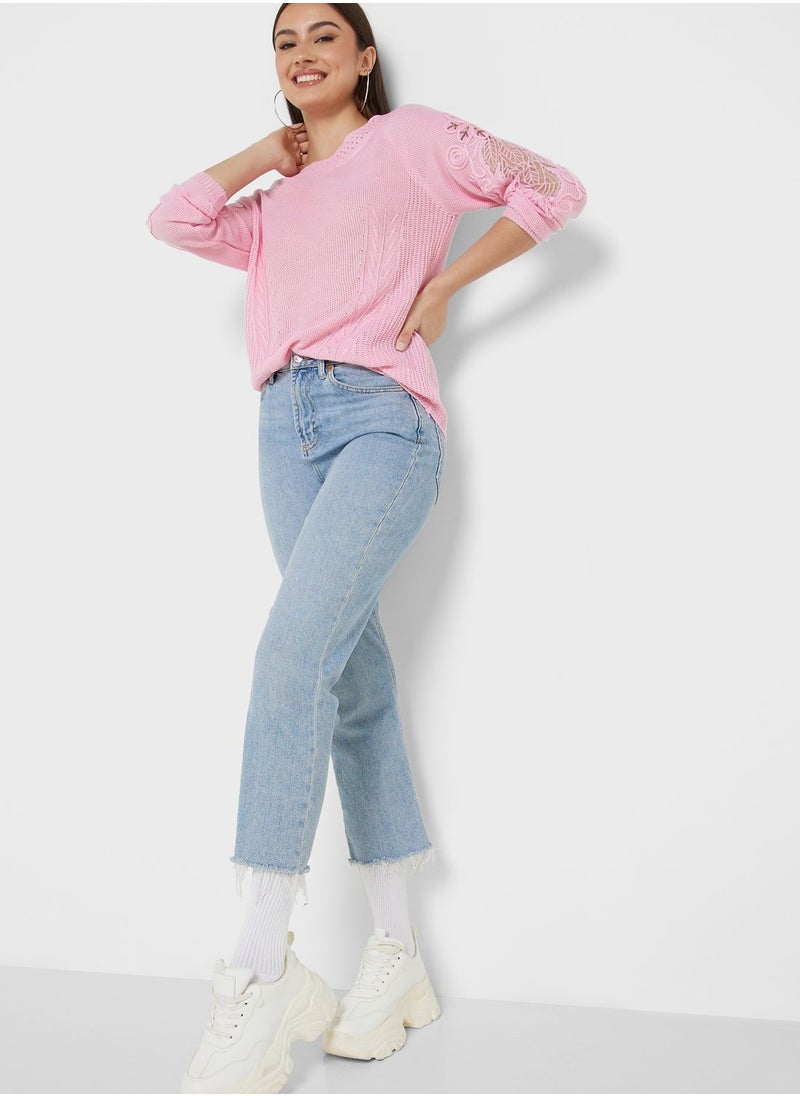 Ginger - Sweater With Lace Sleeve Detail - Image 1