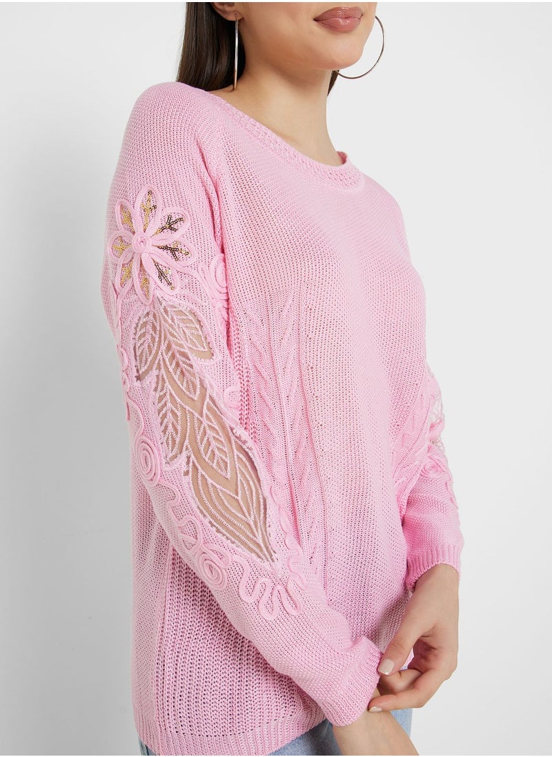 Ginger - Sweater With Lace Sleeve Detail - Image 1