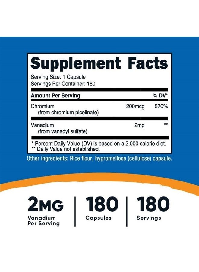 Nutricost - Vanadium + Chromium 2mg 180 Vegetarian Capsules - Gluten Free, Non-GMO - Vanadium Supplement - Image 1