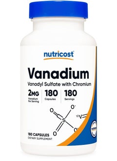 Vanadium + Chromium 2mg 180 Vegetarian Capsules - Gluten Free, Non-GMO - Vanadium Supplement