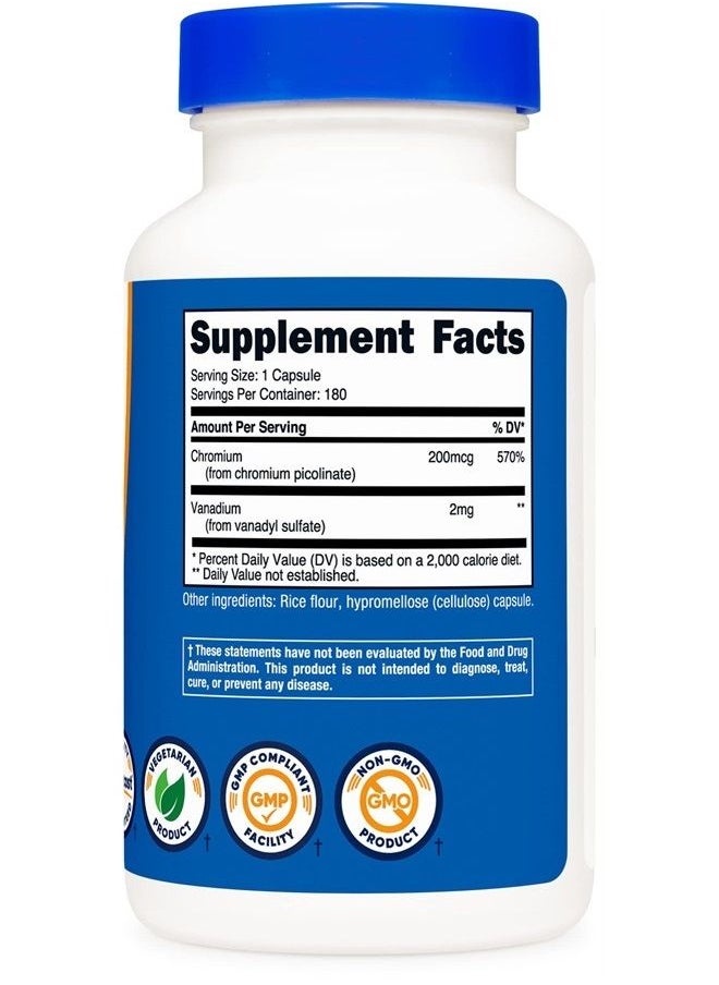 Nutricost - Vanadium + Chromium 2mg 180 Vegetarian Capsules - Gluten Free, Non-GMO - Vanadium Supplement - Image 1