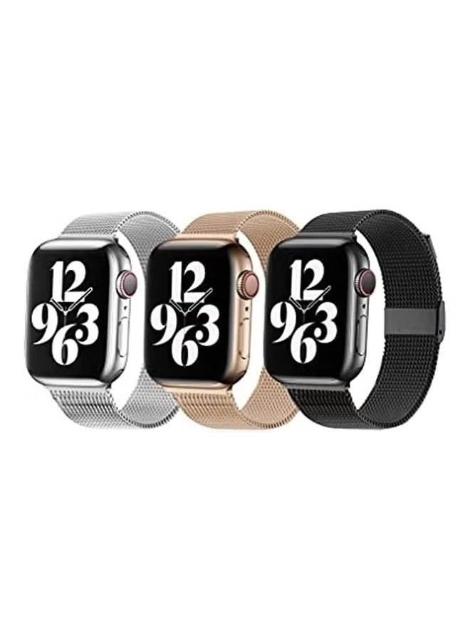 vesus 3-Piece Stainless Steel Milanese Replacement Bands For Apple Watch Series SE/6/5/4/3/2/1 Silver/Gold/Black