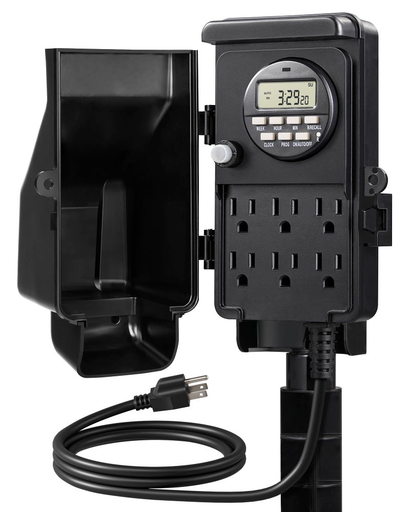 DEWENWILS Outdoor Digital Power Strip Timer Multi Sockets Waterproof 6 Outlets Garden Power Stake 6ft Cord Digital Timer for Lights Yard Garden 15A Heavy Duty - Image 2