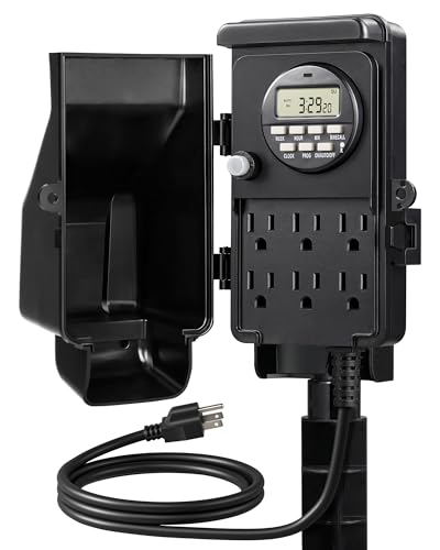 DEWENWILS Outdoor Digital Power Strip Timer Multi Sockets Waterproof 6 Outlets Garden Power Stake 6ft Cord Digital Timer for Lights Yard Garden 15A Heavy Duty - Image 1