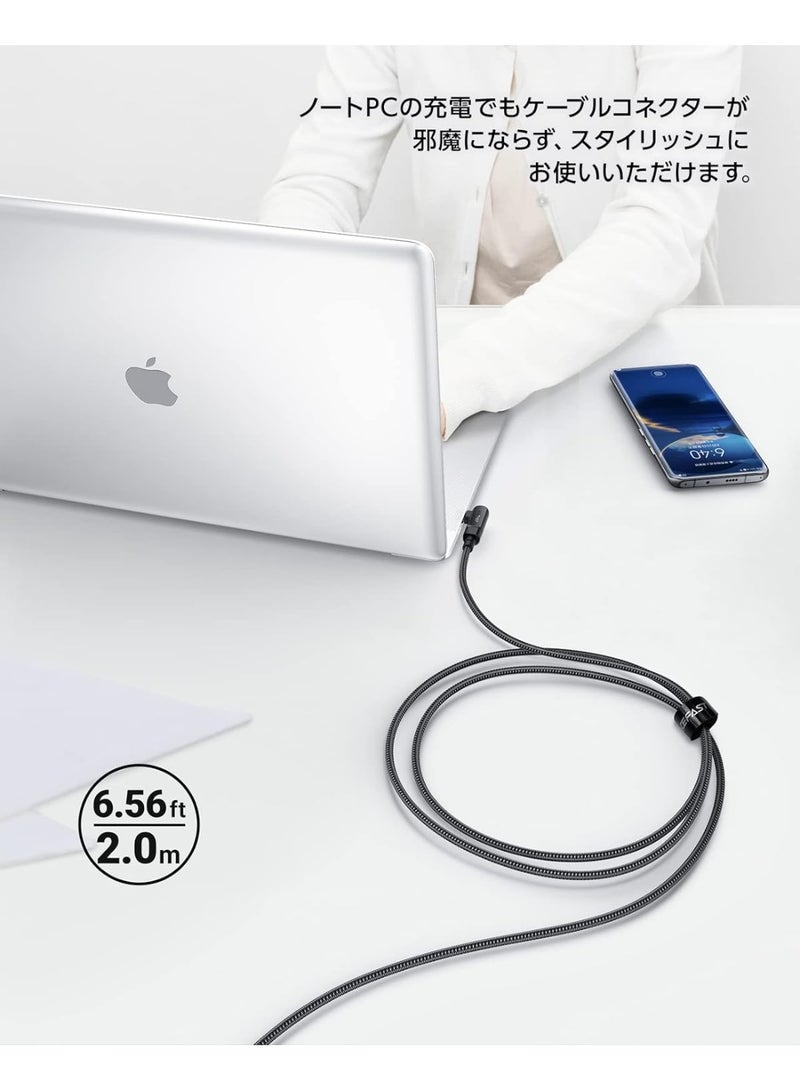 ACEFAST C5-03 - USB-C To USB-C Plug, Fast Charging And Data Transmittion Cable (100W - 5A - 2M), Right Angled, Aluminum Alloy, Compatible With Laptop, Mobile, Macbook, Samsung, Huawei - Black - Image 4