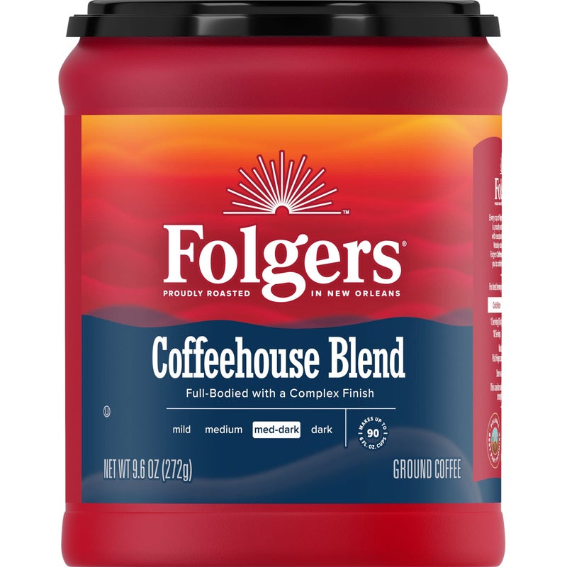 Folgers Coffeehouse Blend Ground Coffee, Medium-Dark Roast, 9.6 Ounces - Image 1