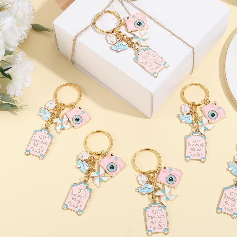 SUNNYCLUE 1 Box 10 Sets Travel Themed Keychains Bulk Airplane Key Chain Pack Cute Pink Enamel Metal Journey Pilot Camera Luggage Charms for Handbags Party Wedding Favor DIY Purse Car Door Keys Women - Image 5