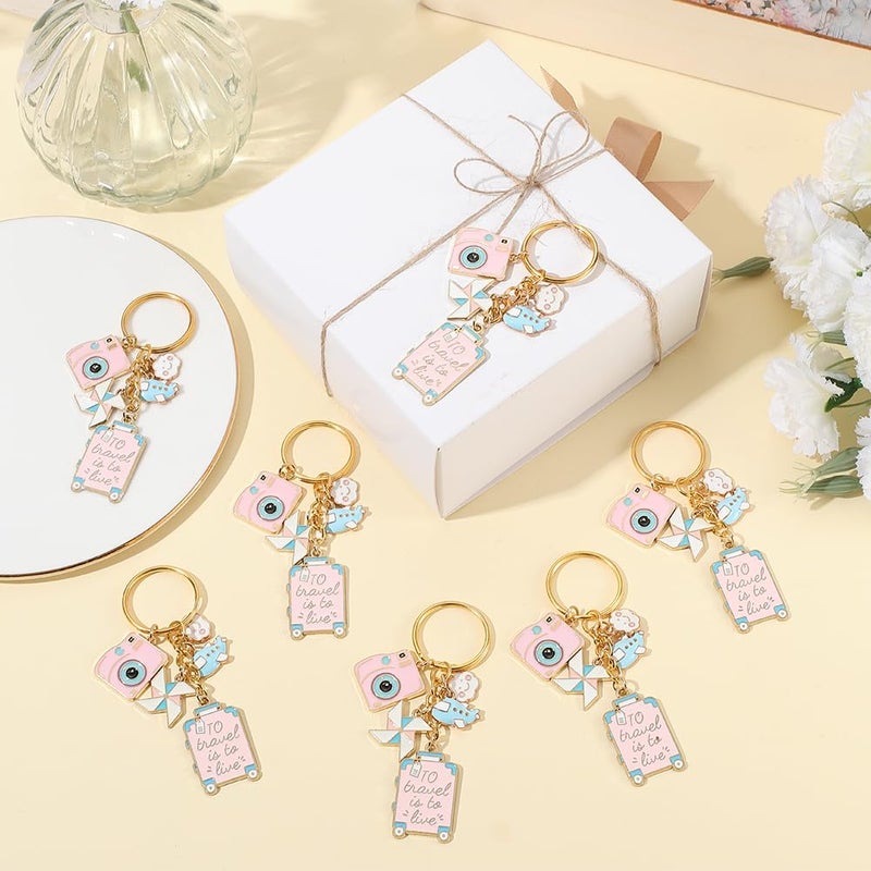SUNNYCLUE 1 Box 10 Sets Travel Themed Keychains Bulk Airplane Key Chain Pack Cute Pink Enamel Metal Journey Pilot Camera Luggage Charms for Handbags Party Wedding Favor DIY Purse Car Door Keys Women - Image 3