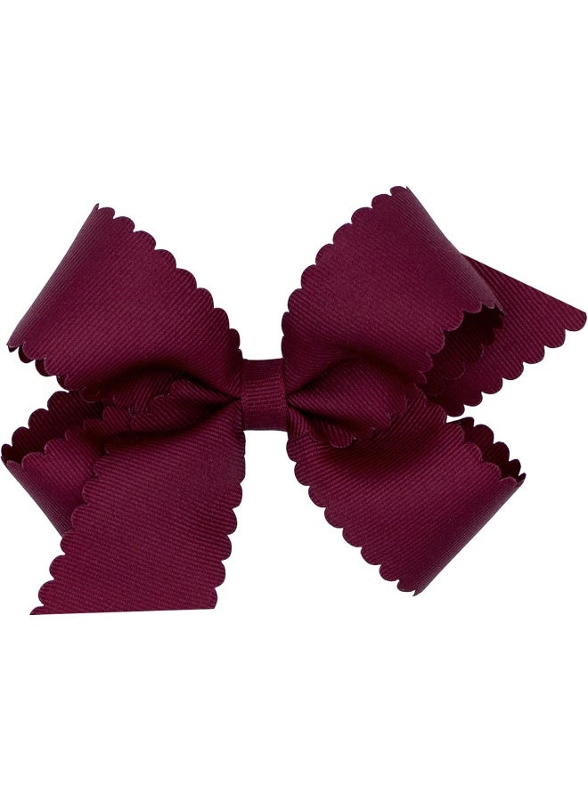 Wee Ones Girls' Classic Grosgrain Hair Bow with Scalloped Edges and Plain Wrap Center on a WeeStay Hair Clip, Medium, Burgundy - Image 1