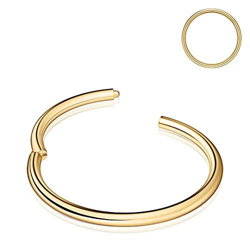 M MOOHAM Nose Rings for Women, 20g 14K-Gold-Plated Nose Ring Hoop Earring Surgical Steel Hypoallergenic Hinged Small Nose Ring 20 Gauge 8mm Septum Lip Ring Cartilage Hoop Earring Conch Piercing Jewelry for Women - Image 1