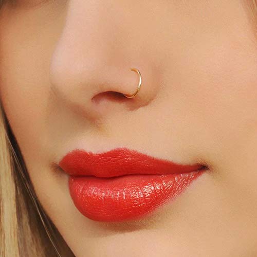 M MOOHAM Nose Rings for Women, 20g 14K-Gold-Plated Nose Ring Hoop Earring Surgical Steel Hypoallergenic Hinged Small Nose Ring 20 Gauge 8mm Septum Lip Ring Cartilage Hoop Earring Conch Piercing Jewelry for Women - Image 3