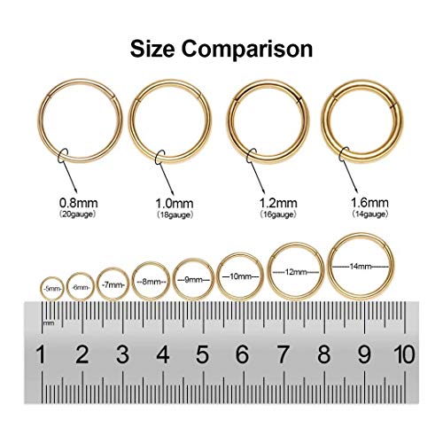 M MOOHAM Nose Rings for Women, 20g 14K-Gold-Plated Nose Ring Hoop Earring Surgical Steel Hypoallergenic Hinged Small Nose Ring 20 Gauge 8mm Septum Lip Ring Cartilage Hoop Earring Conch Piercing Jewelry for Women - Image 5