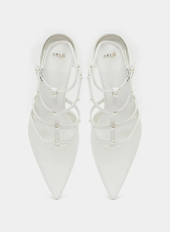 Styli Styli Faux Pearl Embellished Pointed To Shoes