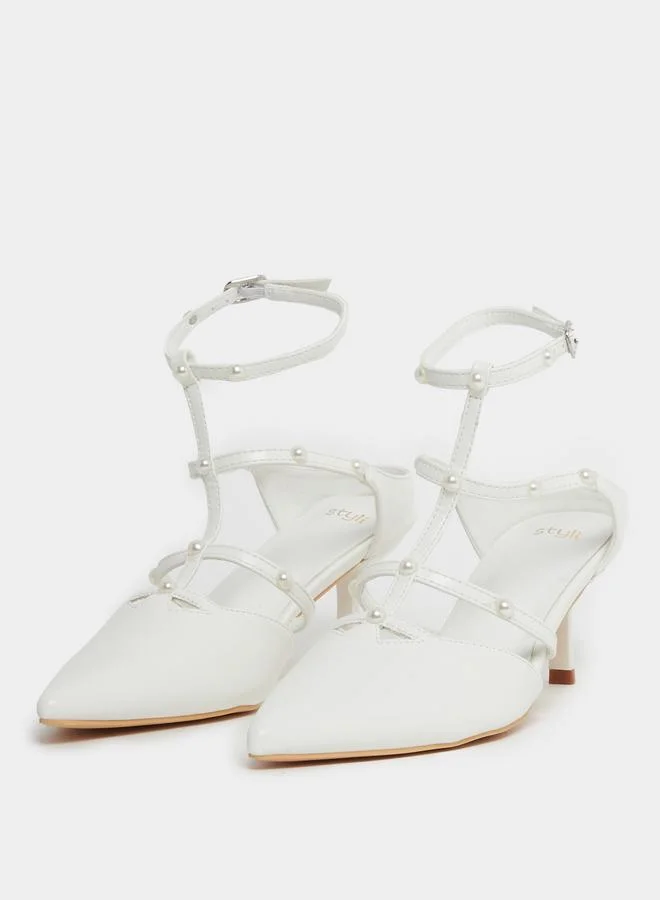 Styli Styli Faux Pearl Embellished Pointed To Shoes