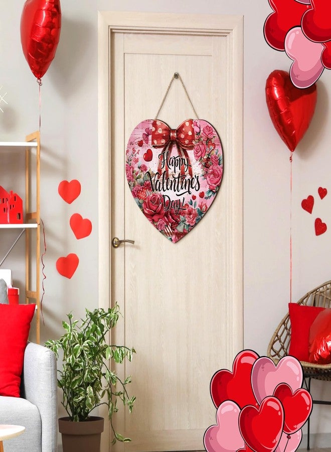 Queekay Valentines Wreaths for Front Door Wooden Watercolor Bow Roses Heart Door Hanger Red Valentines Gift Hanging Wreath Decoration for Farmhouse Home Porch Window Wall Decor - Image 3