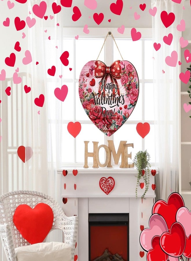 Queekay Valentines Wreaths for Front Door Wooden Watercolor Bow Roses Heart Door Hanger Red Valentines Gift Hanging Wreath Decoration for Farmhouse Home Porch Window Wall Decor - Image 5