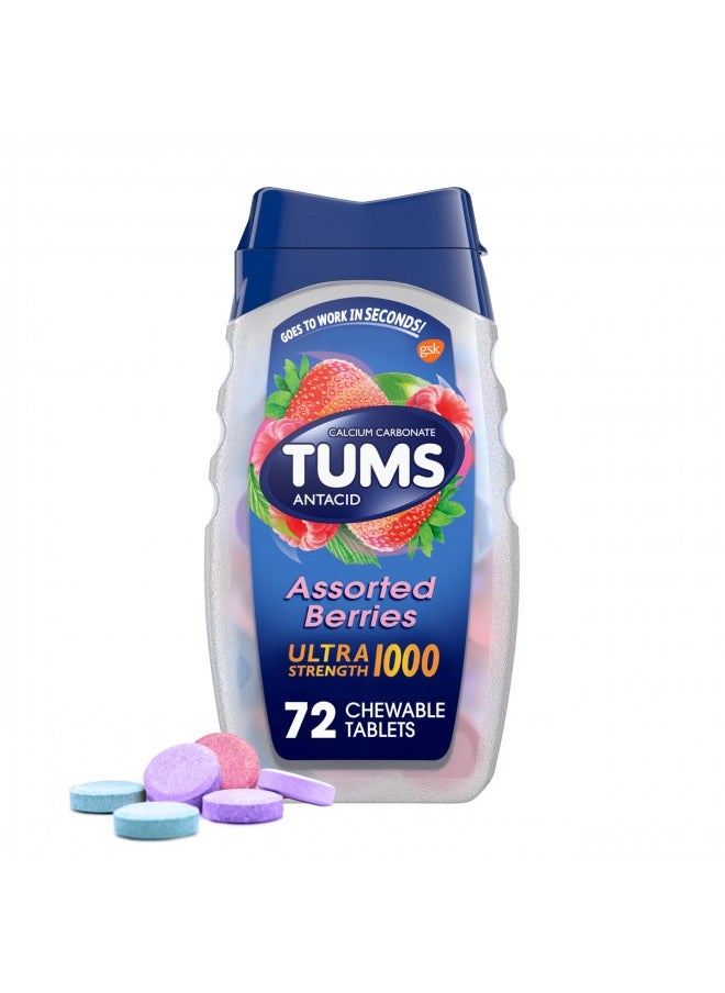 TUMS Tums Ultra Strength Chewable Antacid Tablets For Heartburn Relief And Acid Indigestion Relief, Assorted Berries - 72 Count  - Image 1