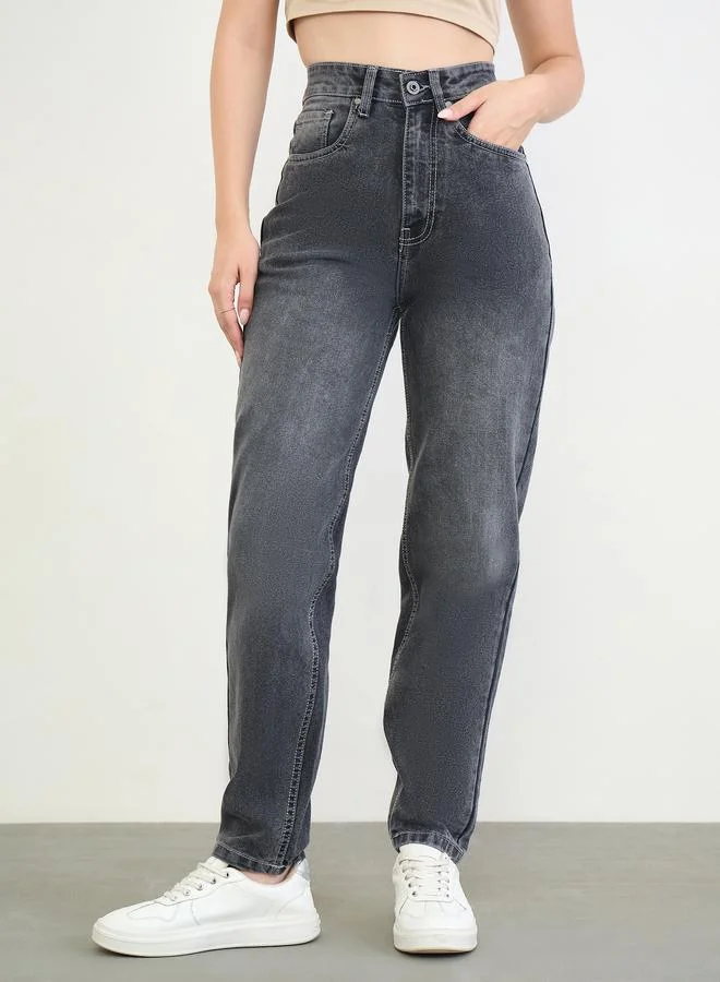 Styli Charcoal Mom Fit High Rise Jeans