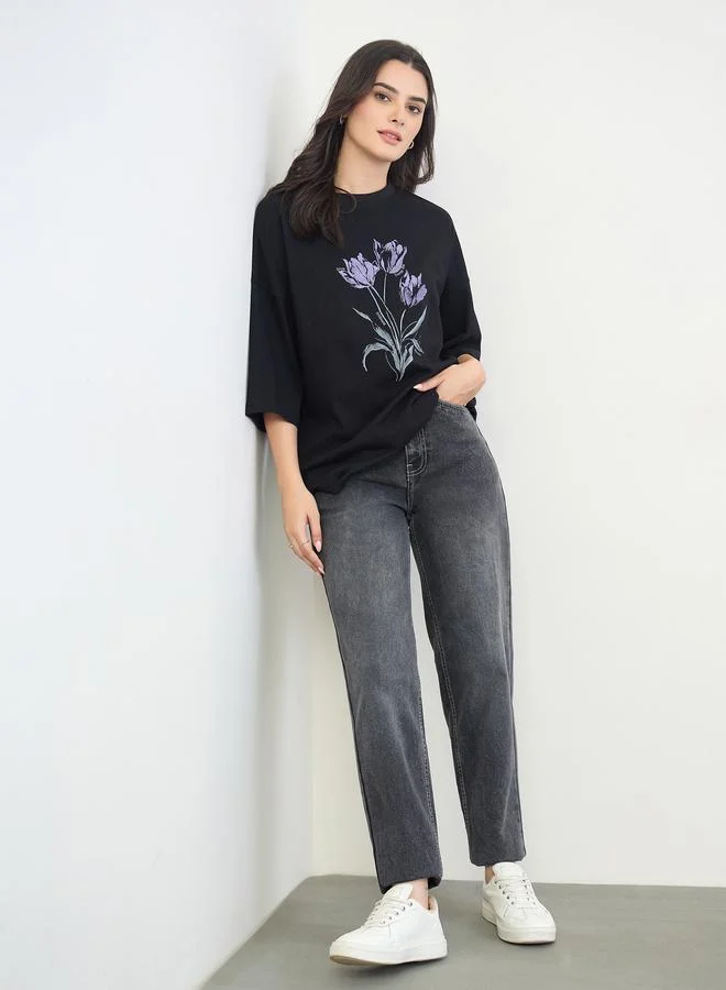 Styli Charcoal Mom Fit High Rise Jeans