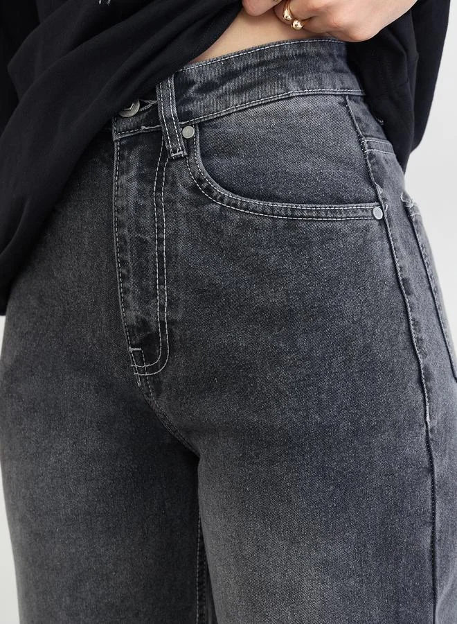 Styli Charcoal Charcoal Mom Fit High Rise Jeans for Women | Best Price UAE