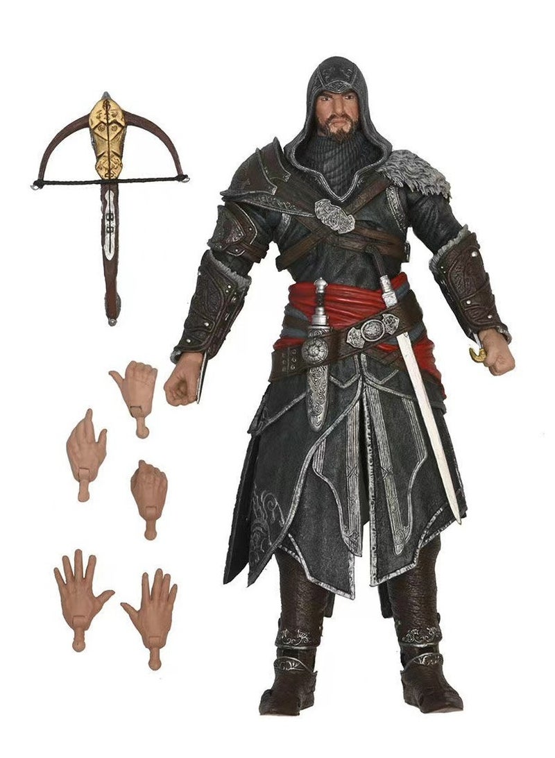 Assassin’s Creed Video Game Merchandise - 7-inch Interposable Figurine of Master Assassin Ezio in Black Suit - Boxed Collectible Handcrafted Artwork  - Image 1